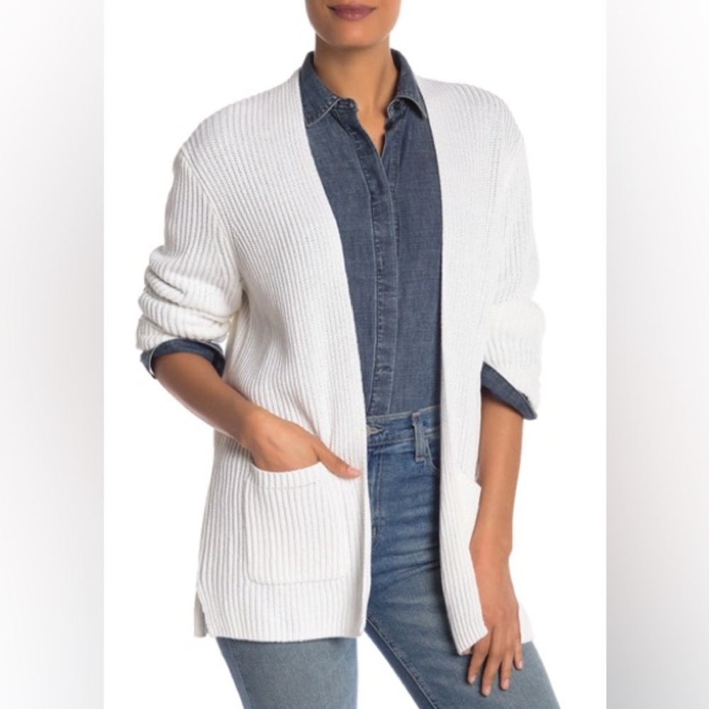 Madewell White Open-Front Ribbed Cardigan